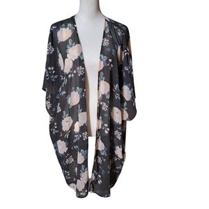Maurices L/XL Floral Kimono Beach Cover Up Chiffon Resort Vacation Festival Boho